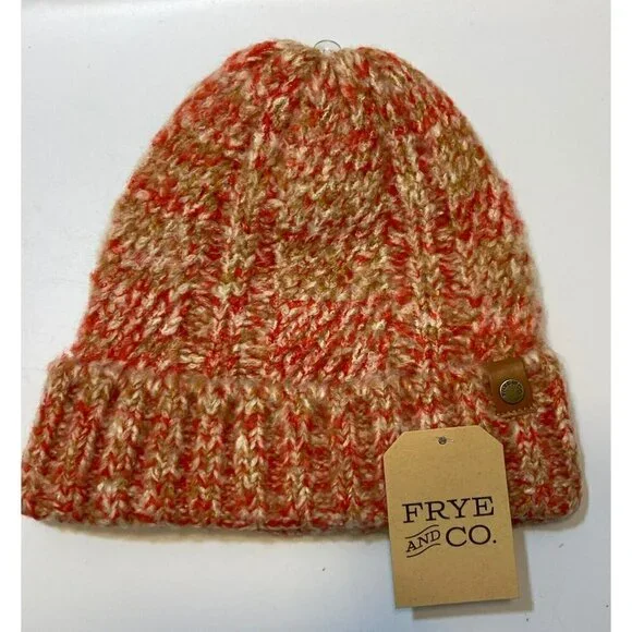 Frye & Co NWT Scarlet Space Dye Beanie & Matching Gloves w/Cuff Coral Tan Cream - Picture 4 of 12